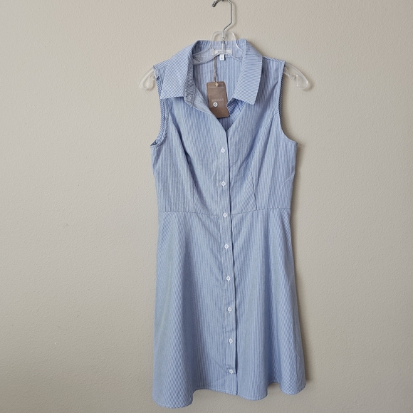 RIHOAS Dresses & Skirts - RIHOAS Light Blue Striped Sleeveless Shirt Dress